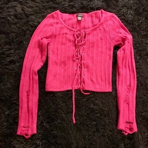 Crop knit lace up top